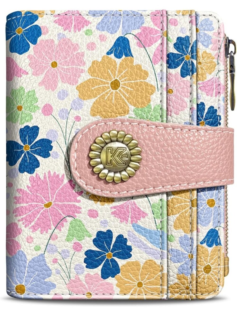 Women's Art Flower Skull Goth RFID Coin Pocket Vegan Pu Leather Zipper Wallet